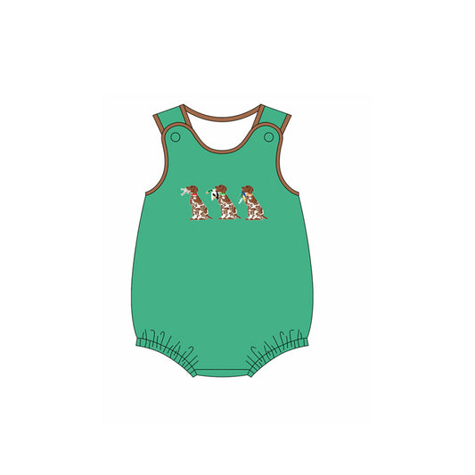 (Pre-order)SR3403 Dog Hunting Green Print Baby Boys Summer Romper