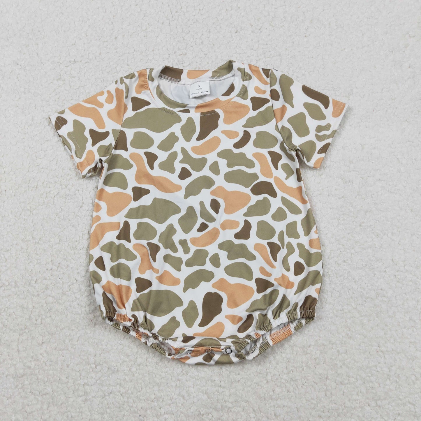 SR3452 Orange Green Camo Print Baby Boys Summer Romper