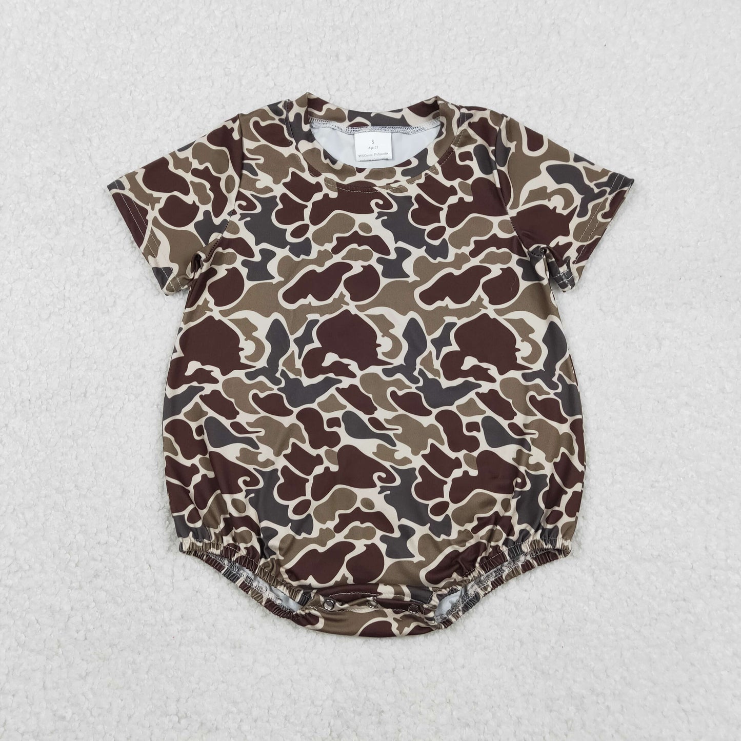 SR3453 Dark Brown Camo Print Baby Boys Summer Romper
