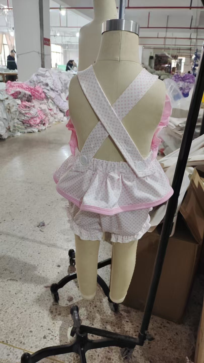 SR3477 Bunny Embroidery Dots Print Baby Girls Easter Bubble Romper