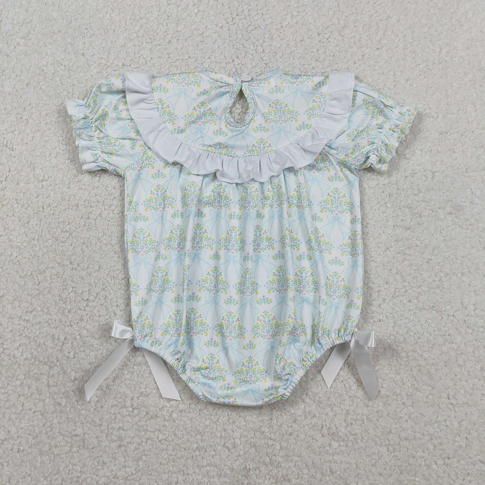 Bows Embroidery Small Flowers Girls Summer Matching Smocked Clothes Sisters Wear