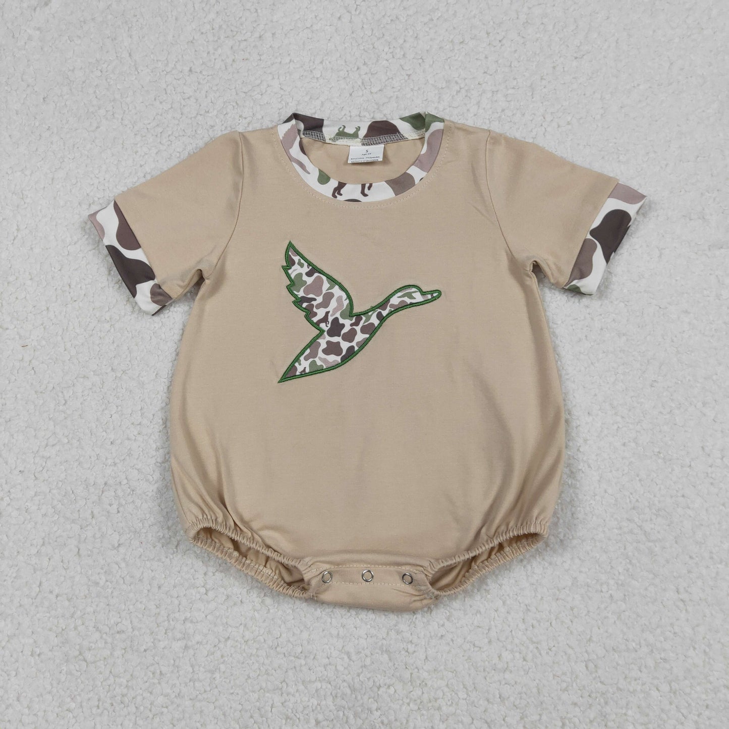 SR3491 Duck Embroidery Camo Print Baby Boys Summer Romper