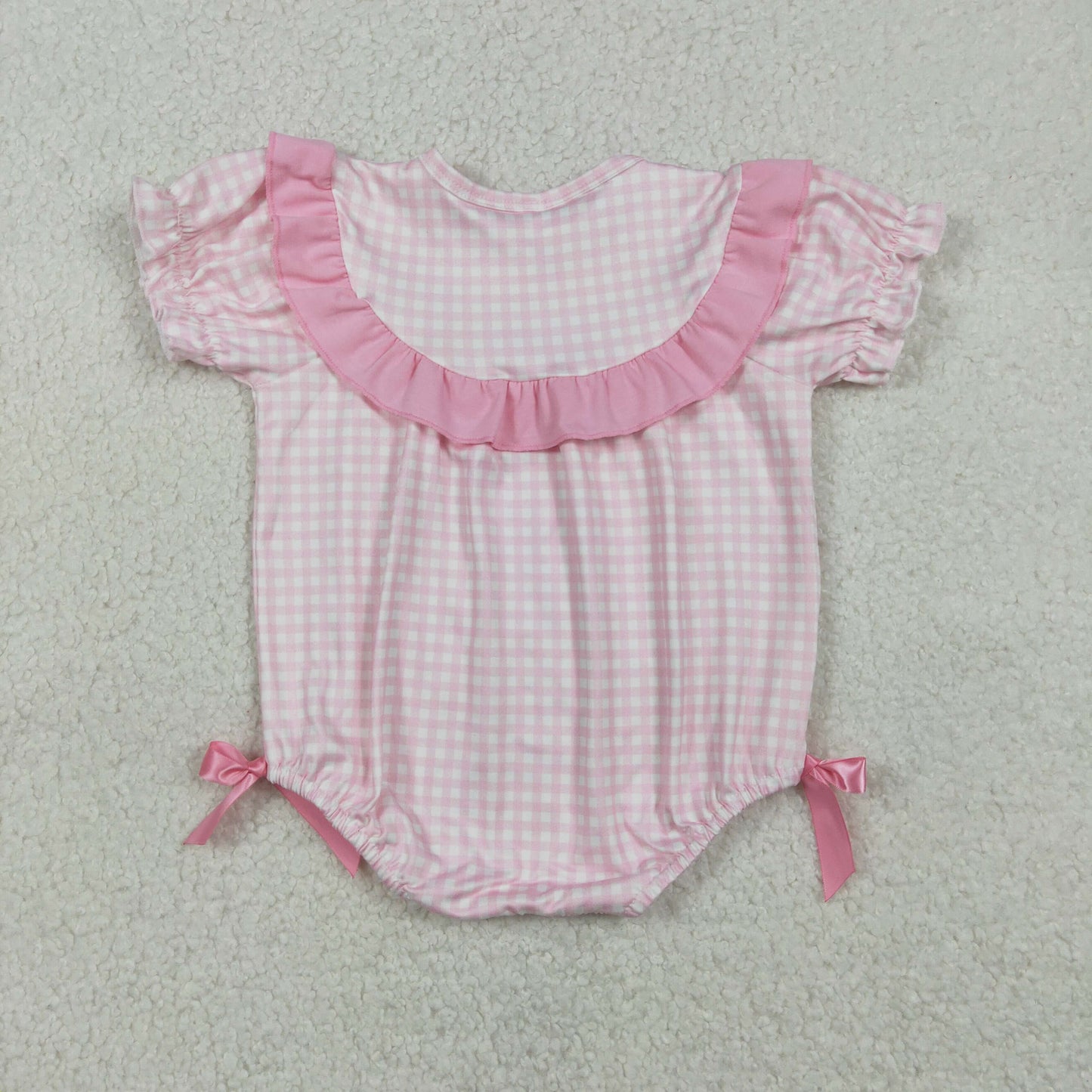 SR3565 Bunny Pink Plaid Print Baby Girls Easter Romper