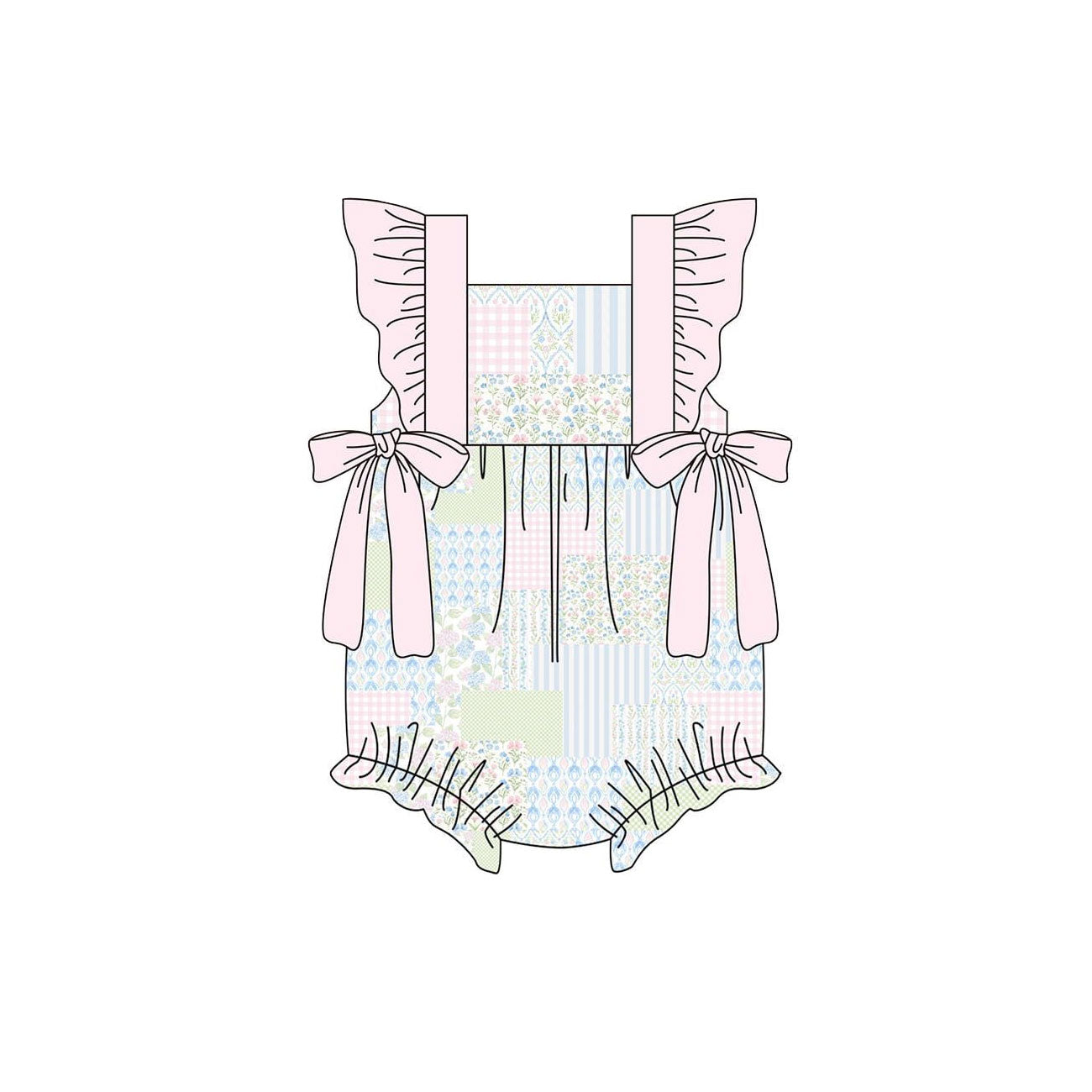 (Pre-order)SR3675 Small Flowers Plaid Print Baby Girls Summer Romper