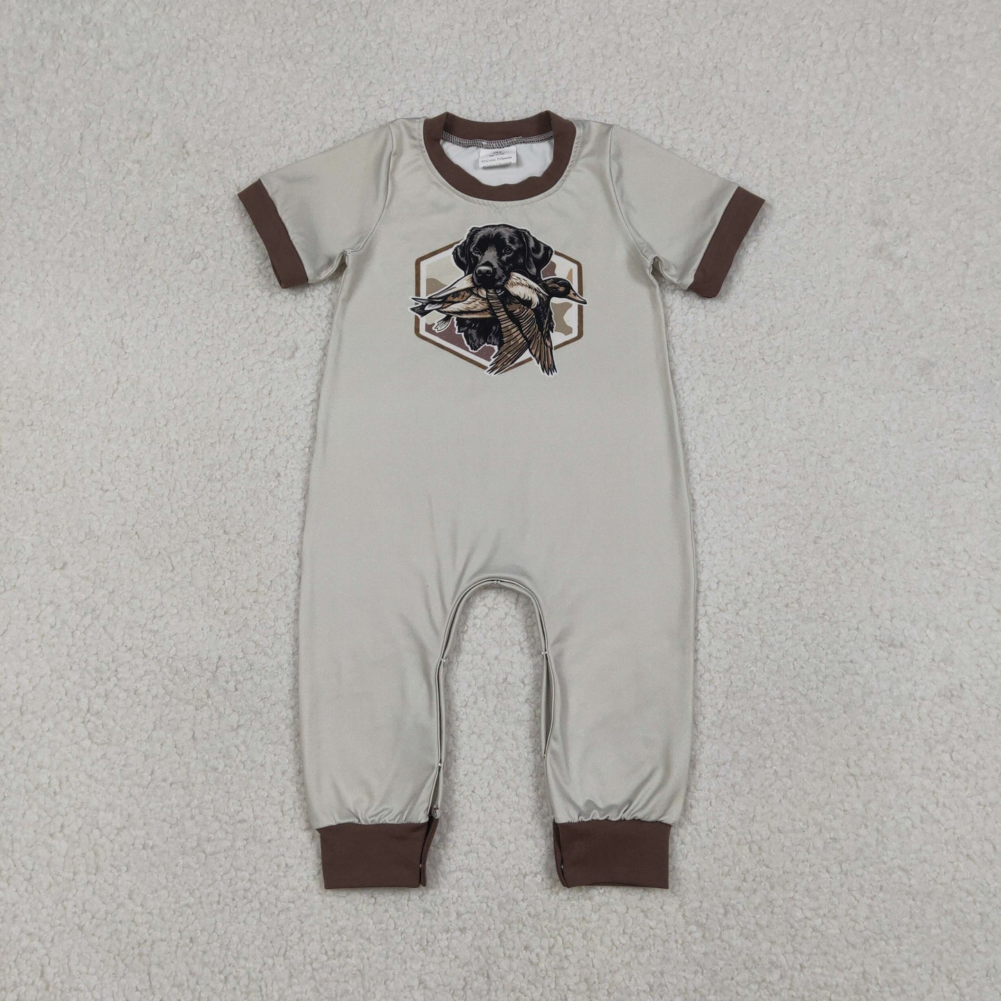 SR3680 Dog Duck Hunting Print Baby Boys Summer Romper