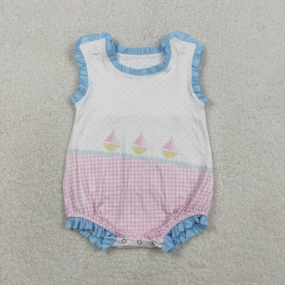 Sailboat Plaid Dots Print Baby Summer Romper Sibling Wear