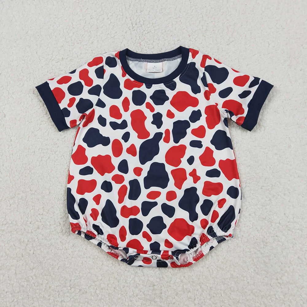 SR3822 Red Navy Camo Print Baby Boys 4th of July Romper