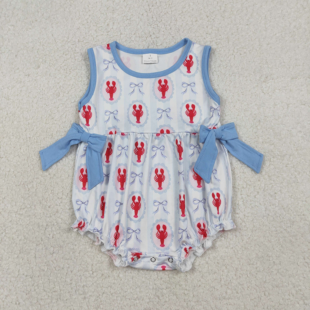 SR3828 Crayfish Bows Print Baby Girls Summer Romper