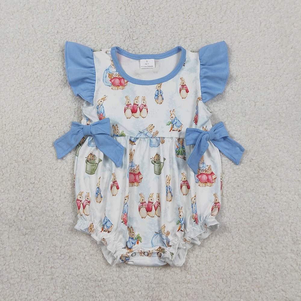 SR3833 Bunny Print Baby Girls Easter Romper