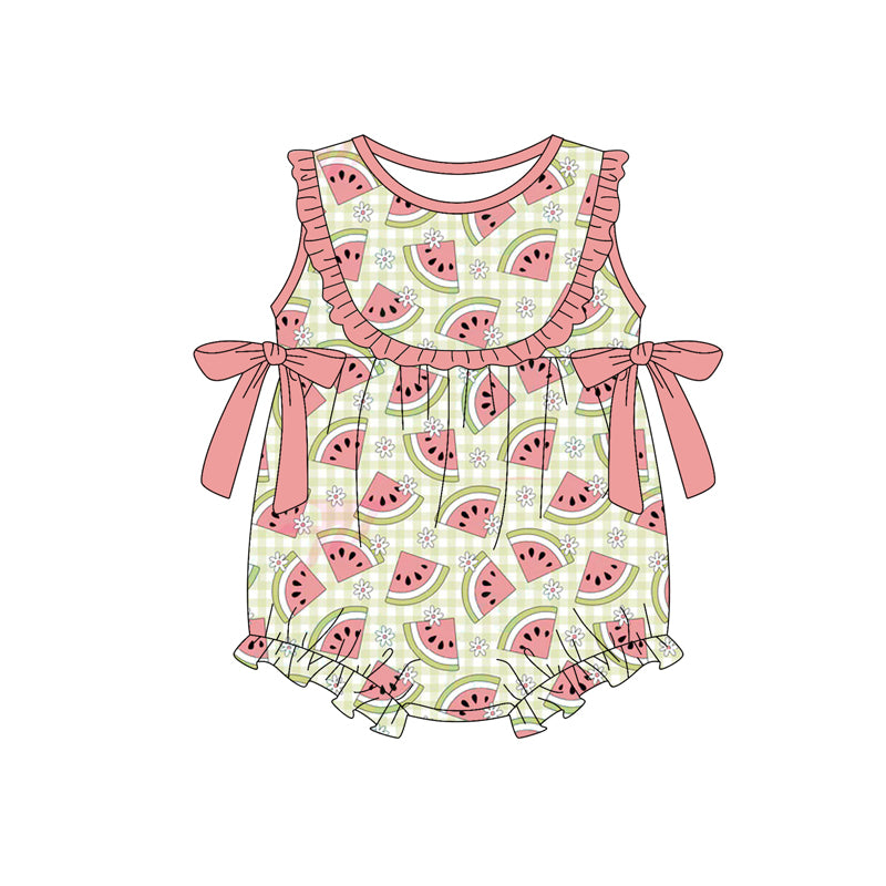 (Pre-order)SR3920 Watermelon Flowers Print Baby Girls Summer Romper