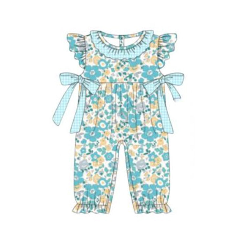 (Pre-order)SR3937 Flowers Blue Print Baby Girls Summer Romper