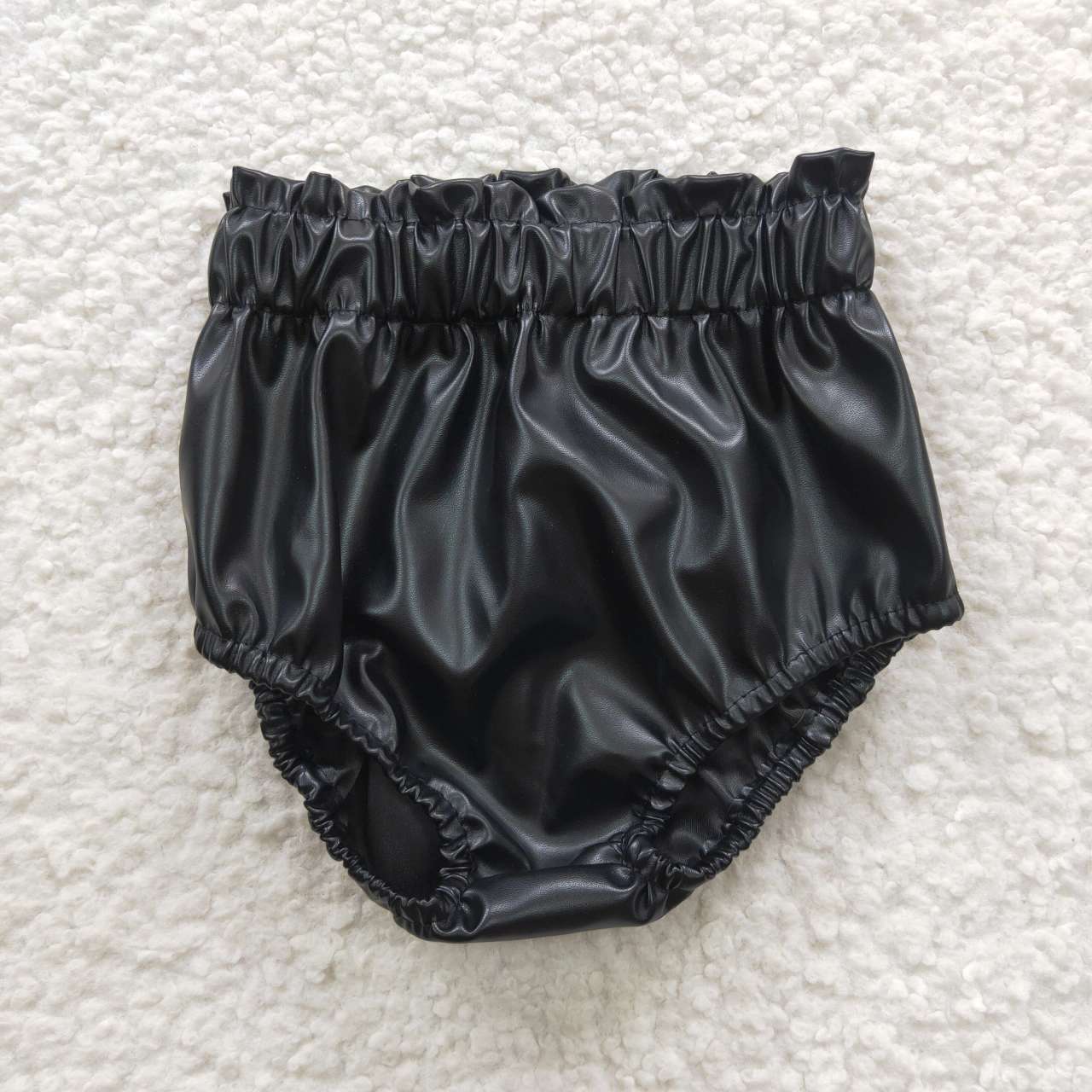 Baby girls black leather bummie shorts SS0105