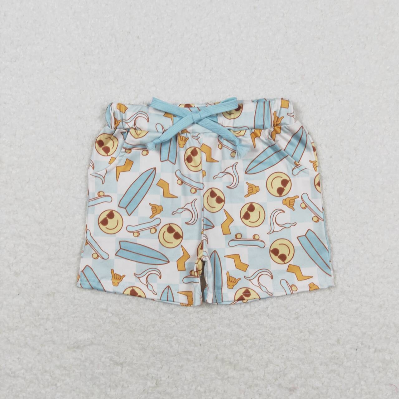 SS0200 Surfboard Smiling Face Print Boys Summer Shorts