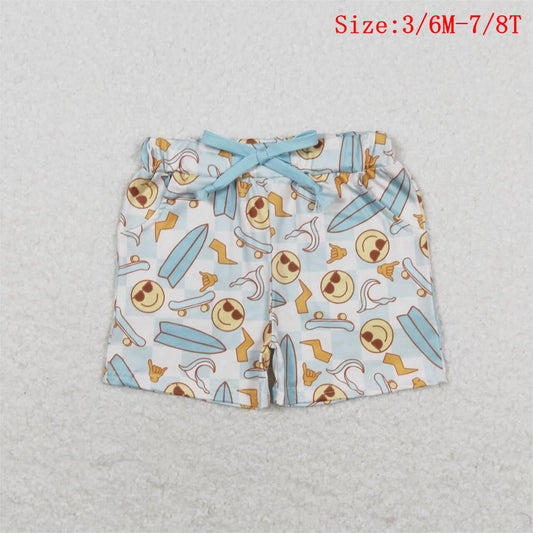 SS0200 Surfboard Smiling Face Print Boys Summer Shorts