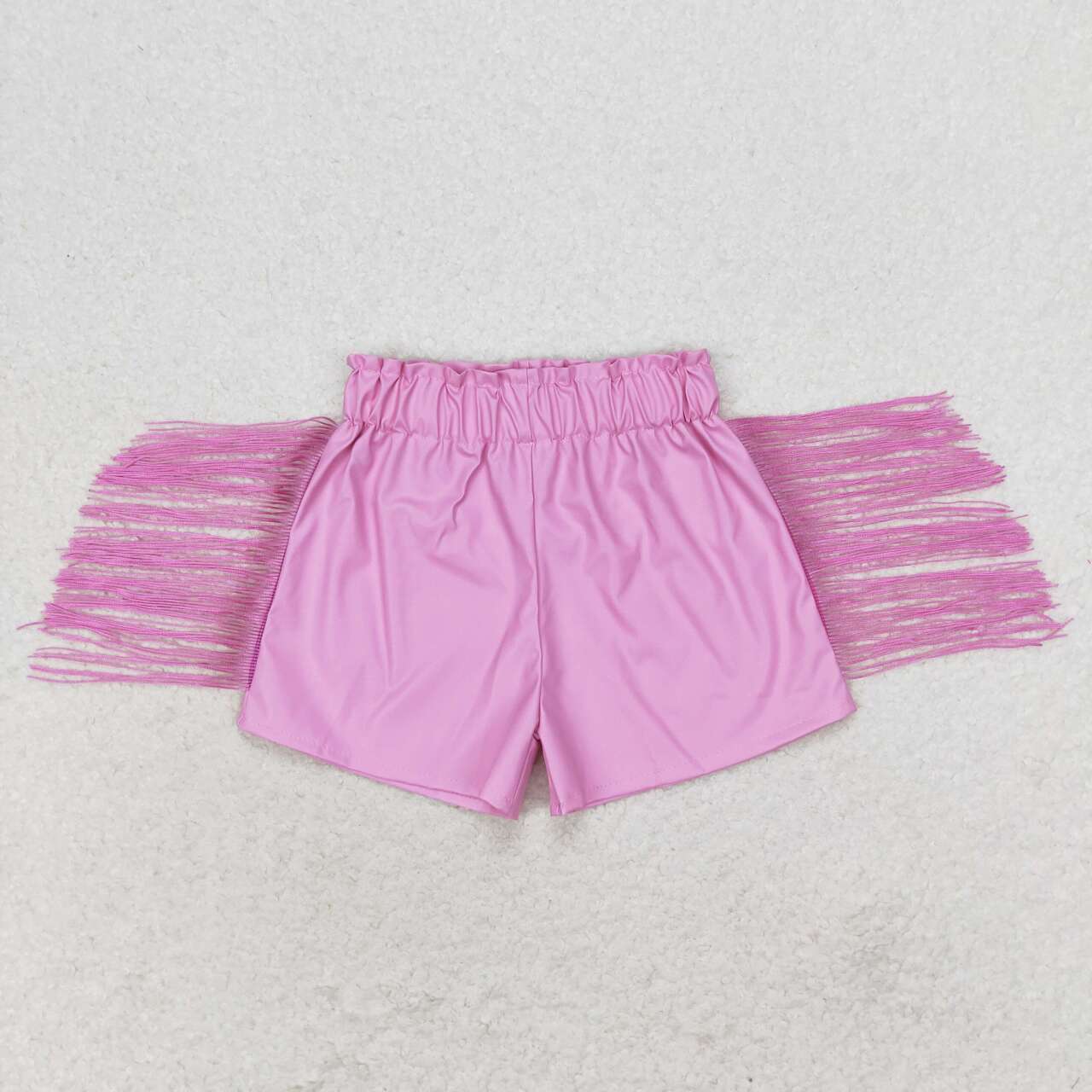SS0222 Pink Leather Tassel Girls Summer Shorts