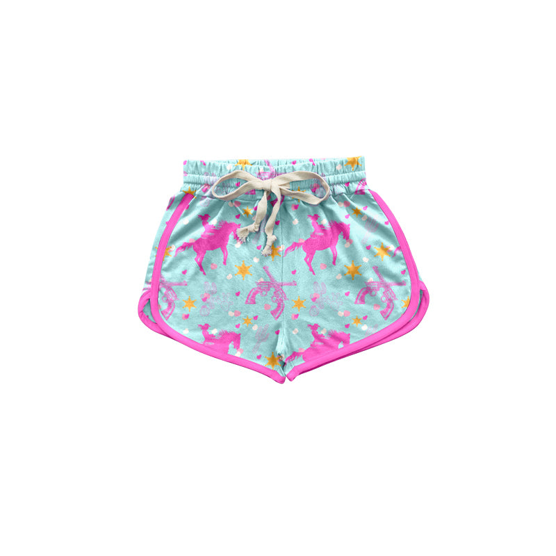 (Pre-order)SS0225 Pink Cowgirl Star Print Girls Summer Shorts