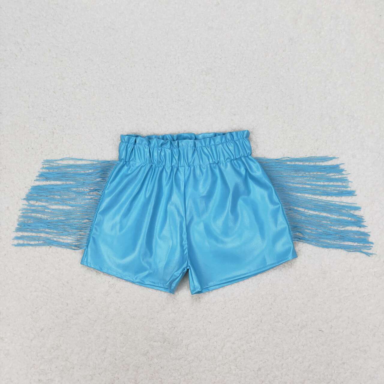 SS0241 Blue Leather Tassel Girls Summer Shorts