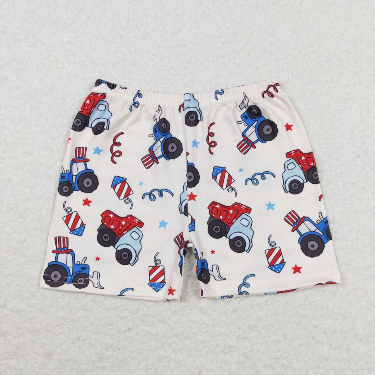 SS0257 Construction Trucks Fireworks Print Boys 4th of July Shorts