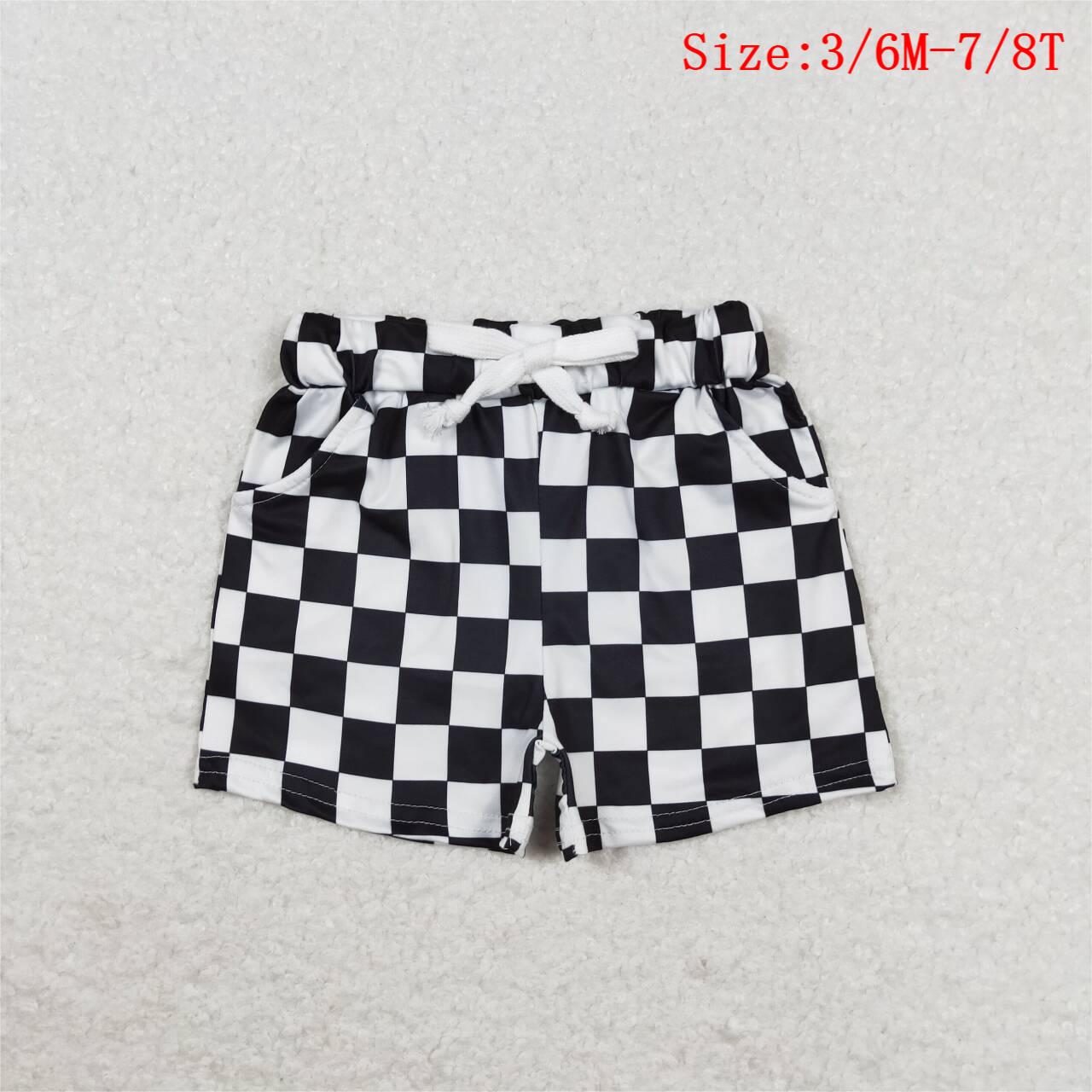 SS0273 Black Plaid Print Boys Summer Shorts