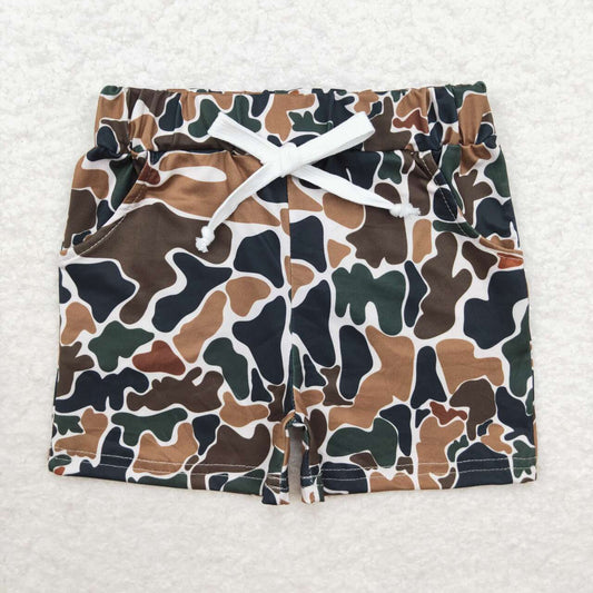 SS0359-2 Dark Brown Camo Print Kids Summer Shorts