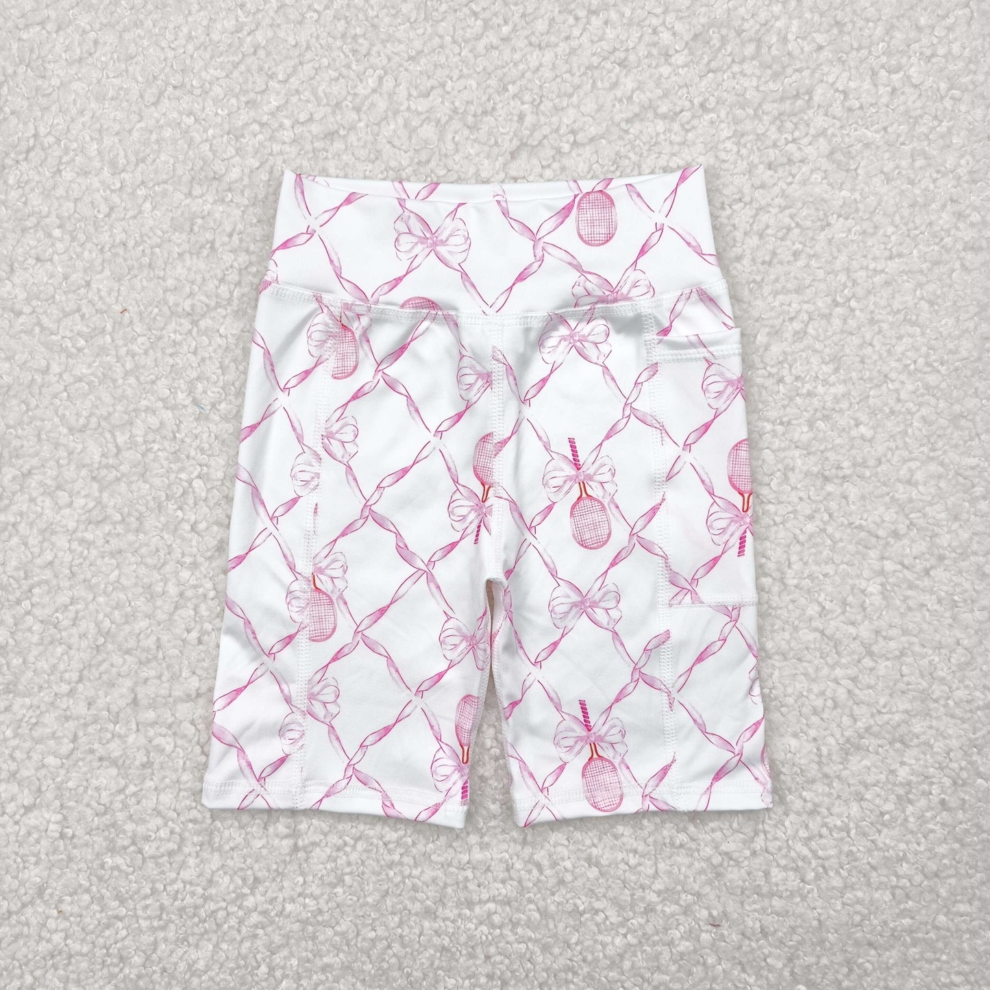 SS0397 Pink Tennis Bows Girls Summer Bottom Yoga Shorts