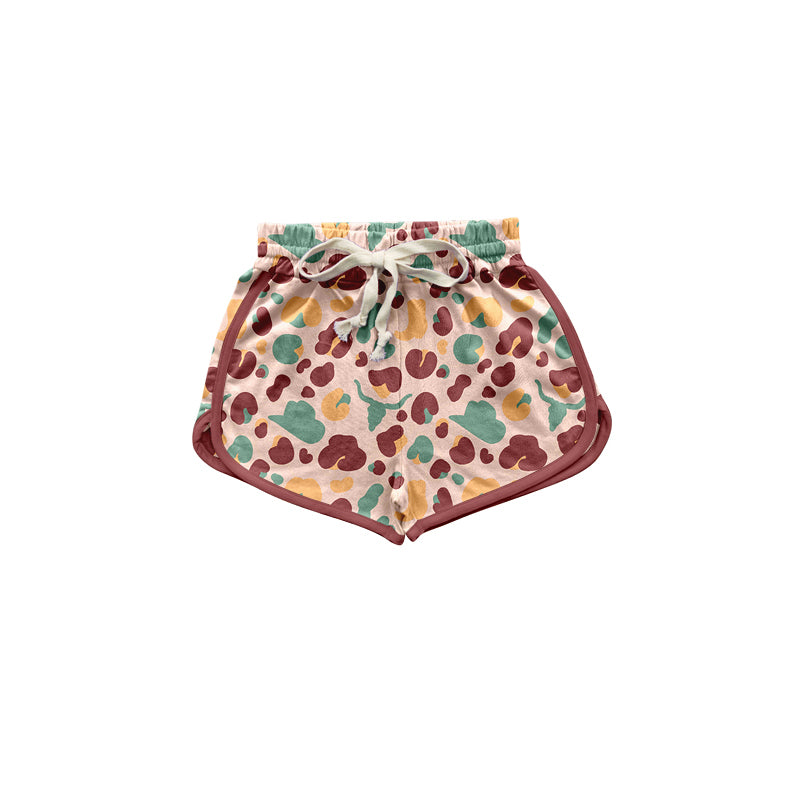 (Pre-order)SS0399 Leopard Hat Cow Skull Print Girls Summer Shorts