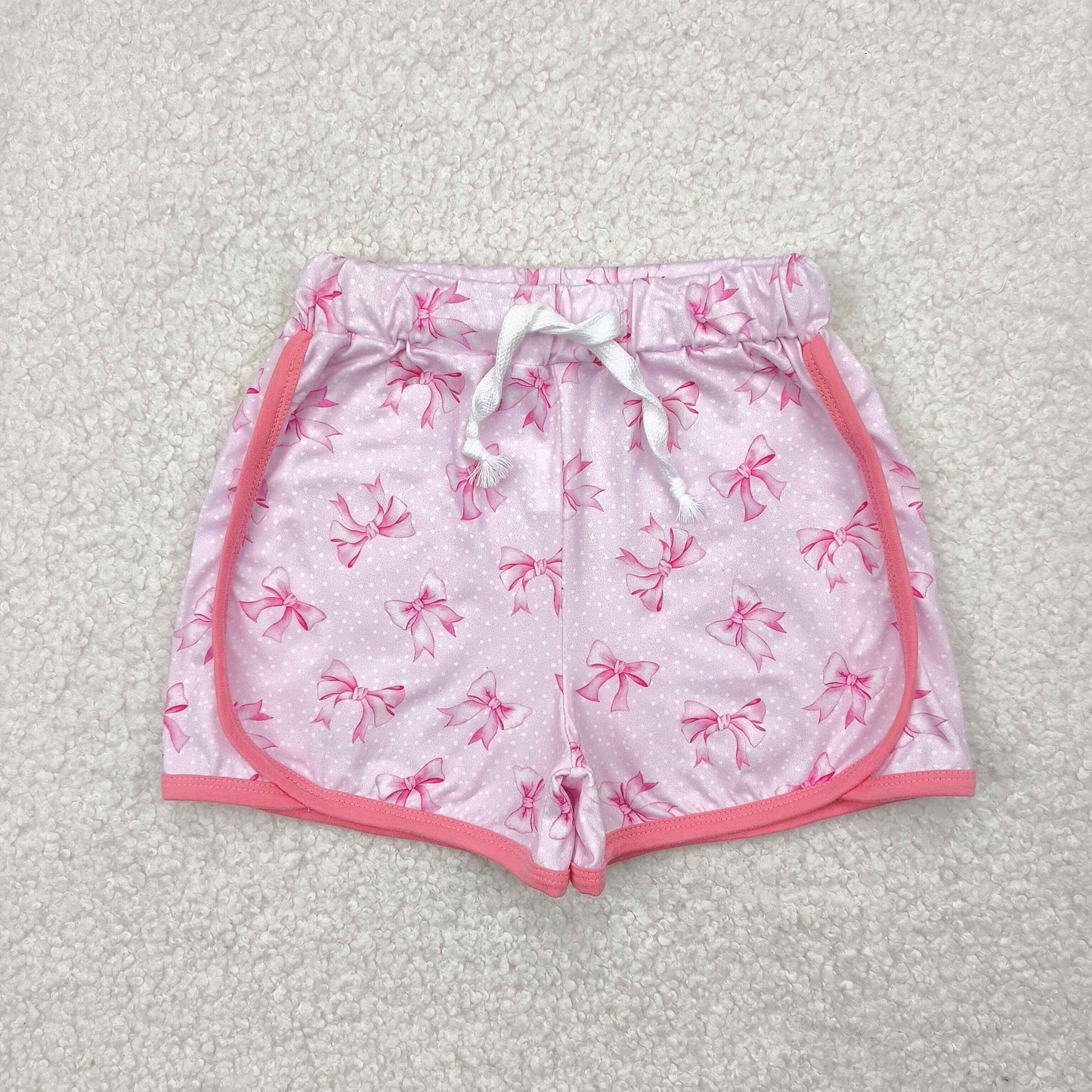 SS0463 Pink Bows Print Girls Summer Bottom Shorts