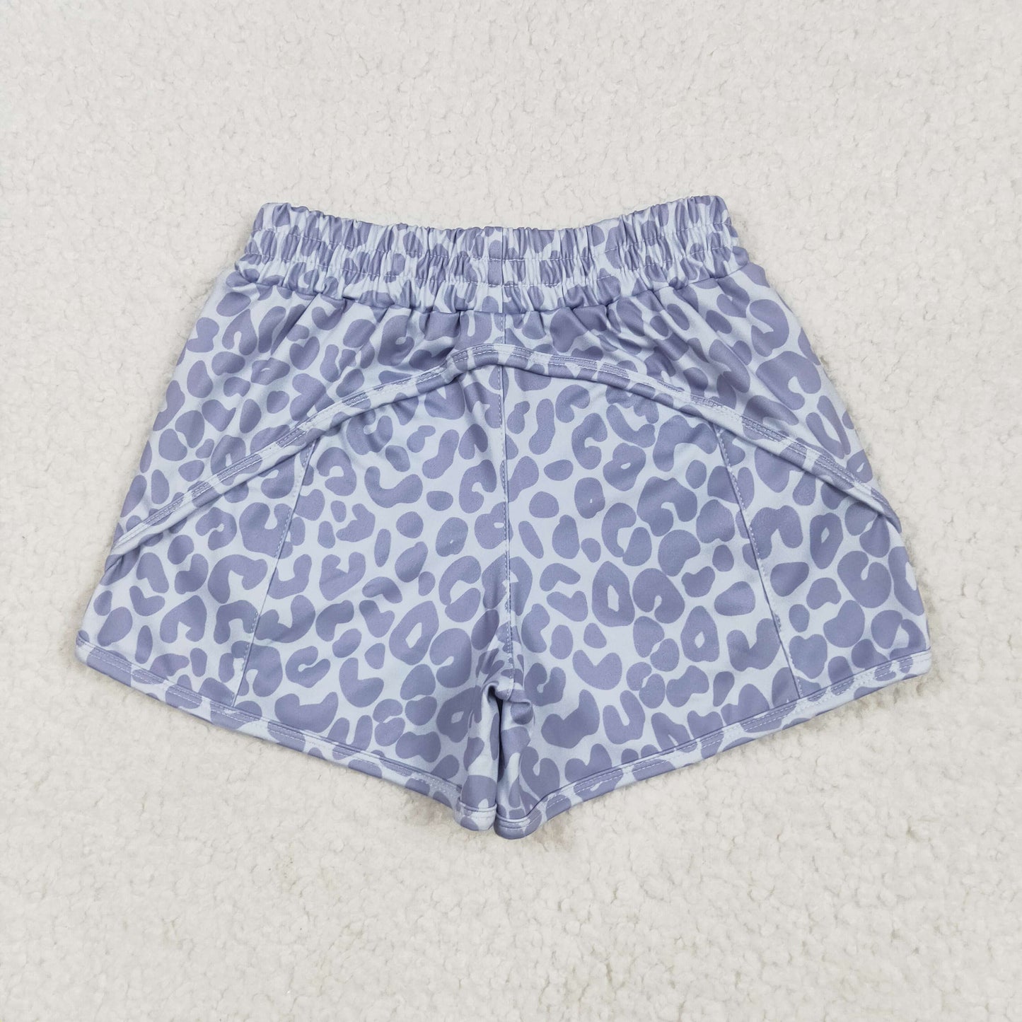 Grey Leopard Print Mom and Me Summer Zipper Pockets Bottom Yoga Shorts