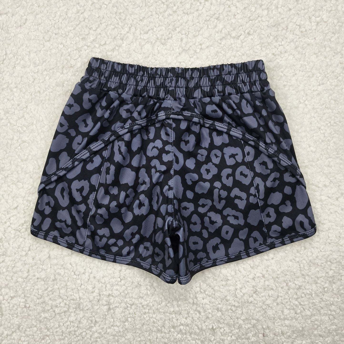 Black Leopard Print Mom and Me Summer Zipper Pockets Bottom Yoga Shorts