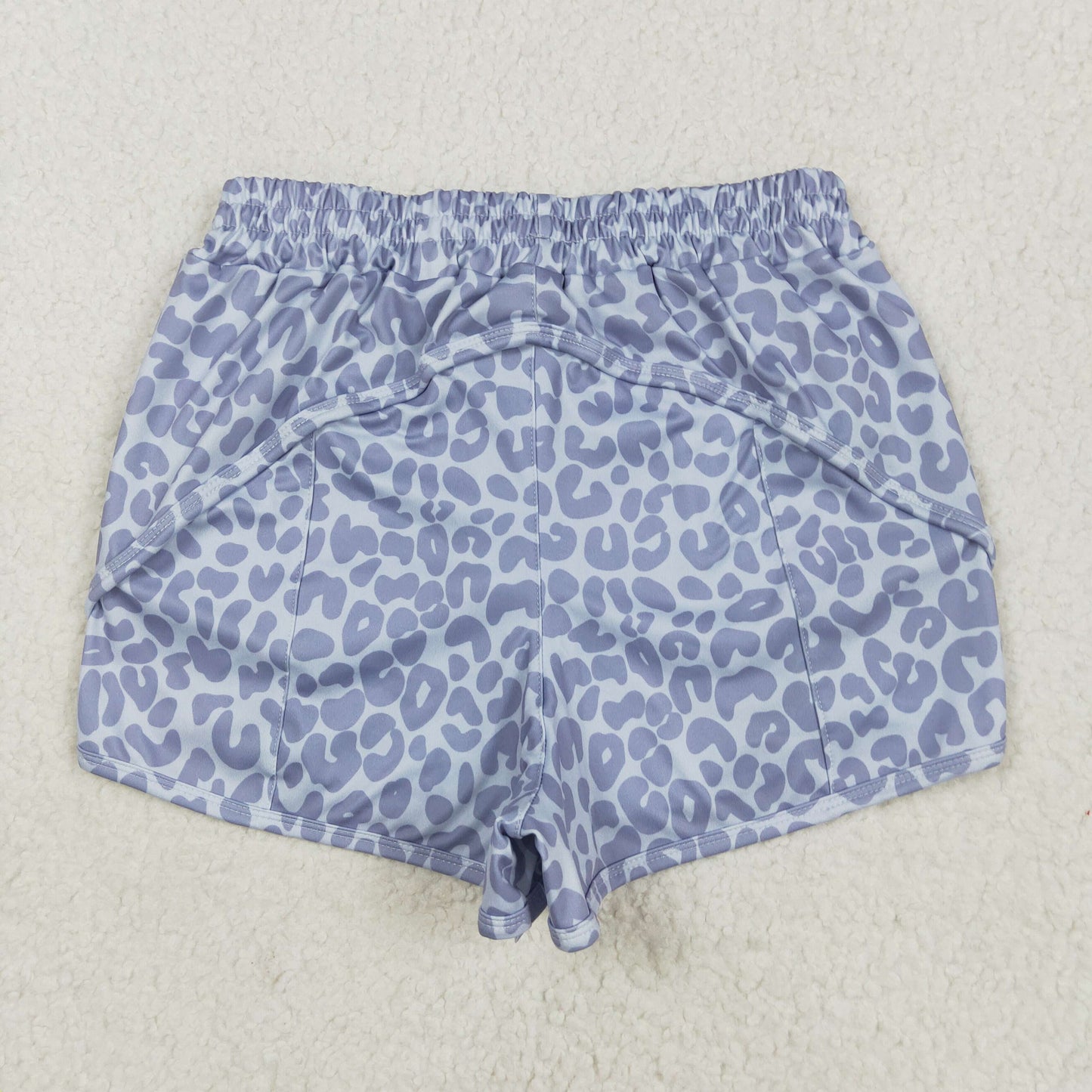 Grey Leopard Print Mom and Me Summer Zipper Pockets Bottom Yoga Shorts