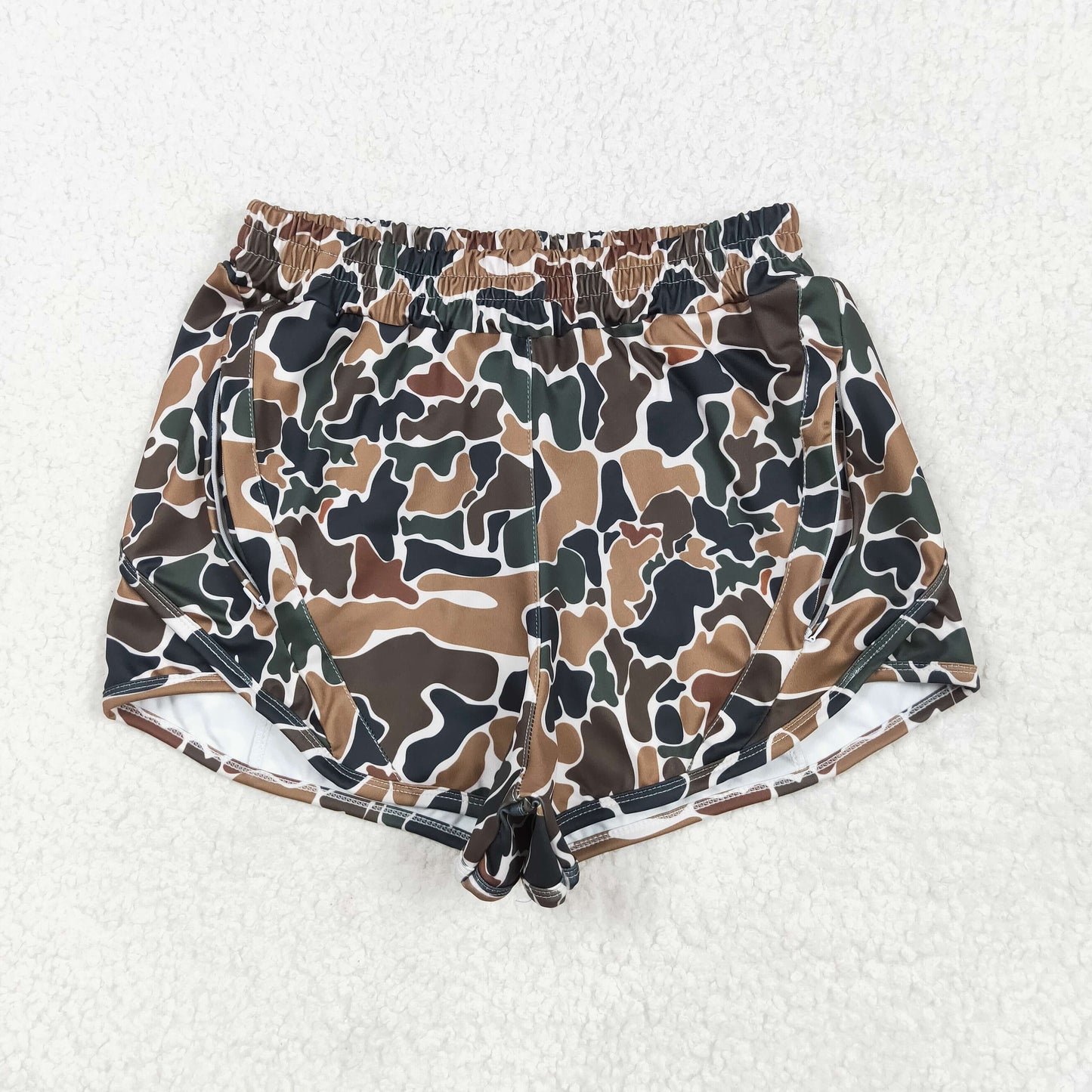 Brown Camo Print Mom and Me Summer Zipper Pockets Bottom Yoga Shorts