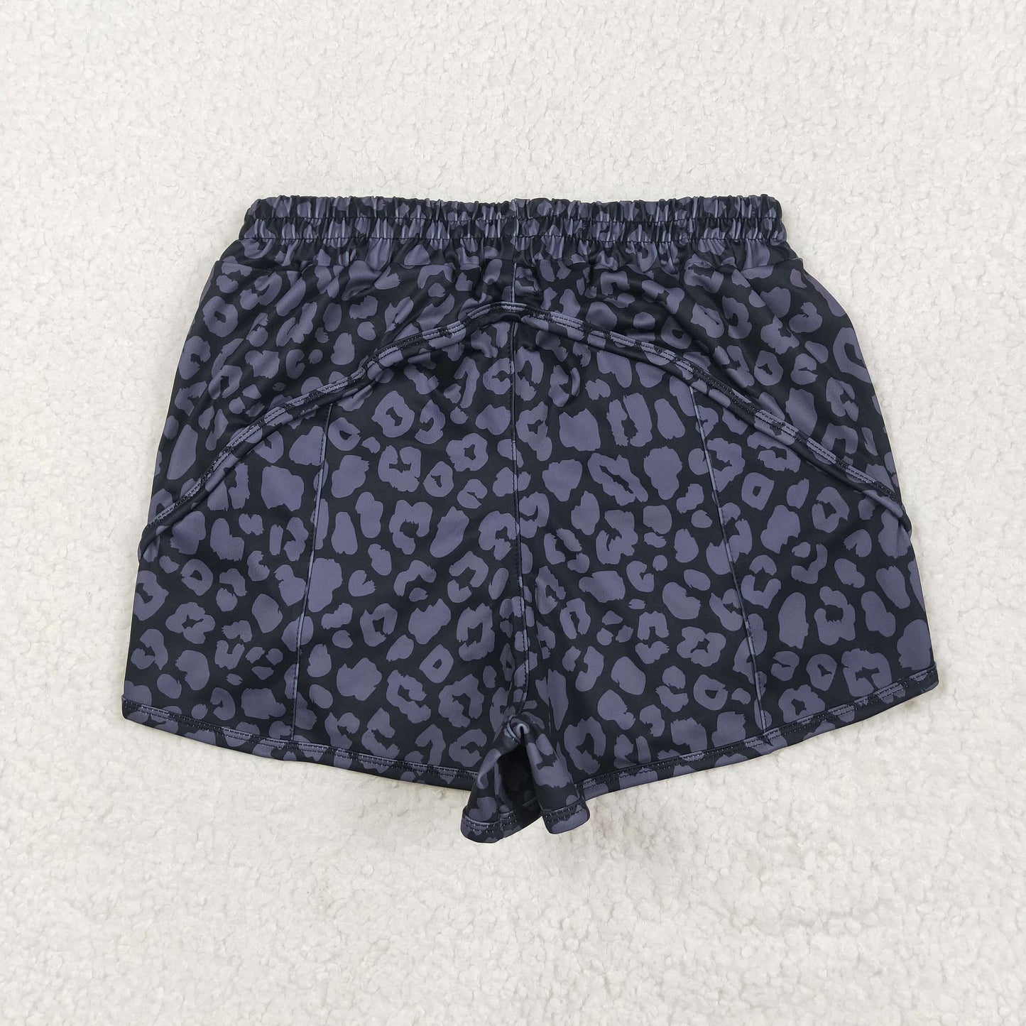 Black Leopard Print Mom and Me Summer Zipper Pockets Bottom Yoga Shorts