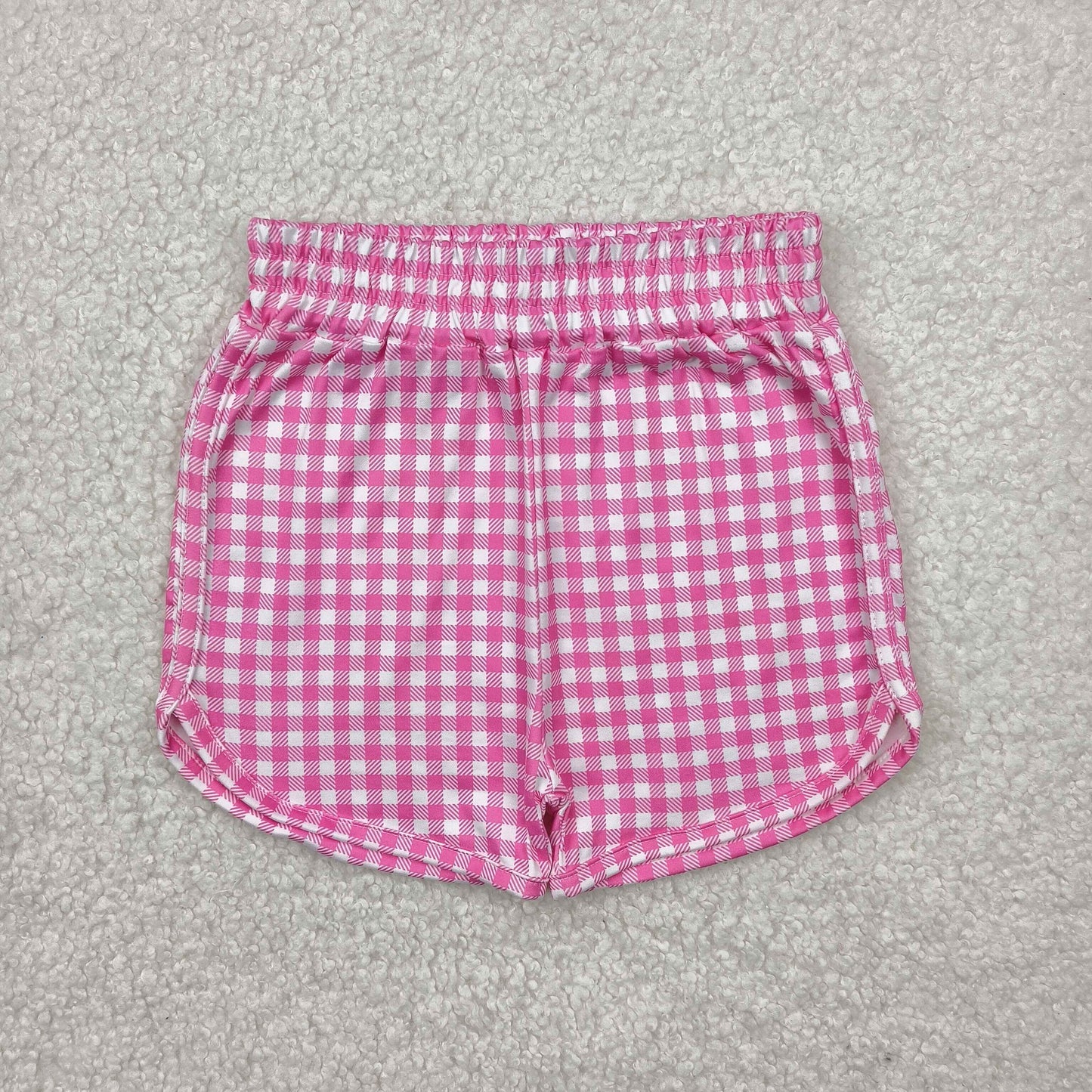 SS0472 Pink Plaid Print Girls Summer Bottom Shorts
