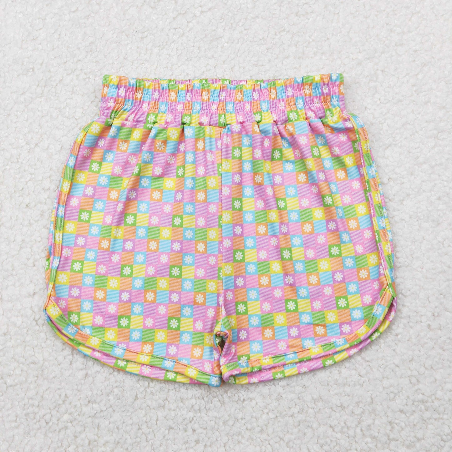 SS0474 Flowers Colorful Plaid Print Girls Summer Bottom Shorts