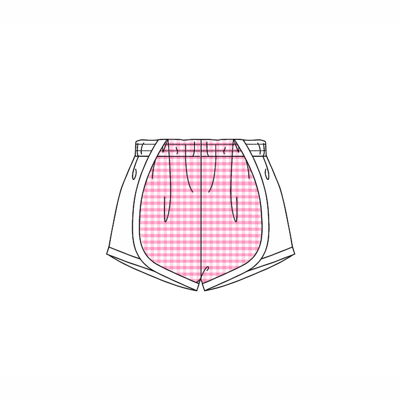 (Pre-order)SS0492 Pink Plaid Print White Girls Summer Bottom Shorts