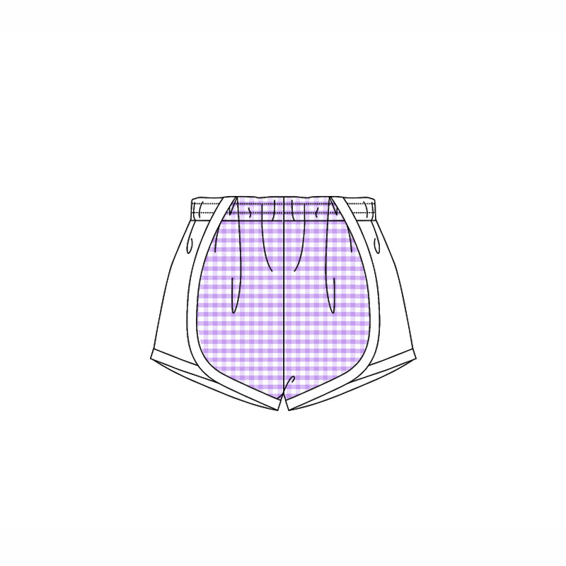 (Pre-order)SS0495 Purple Plaid Print White Girls Summer Bottom Shorts
