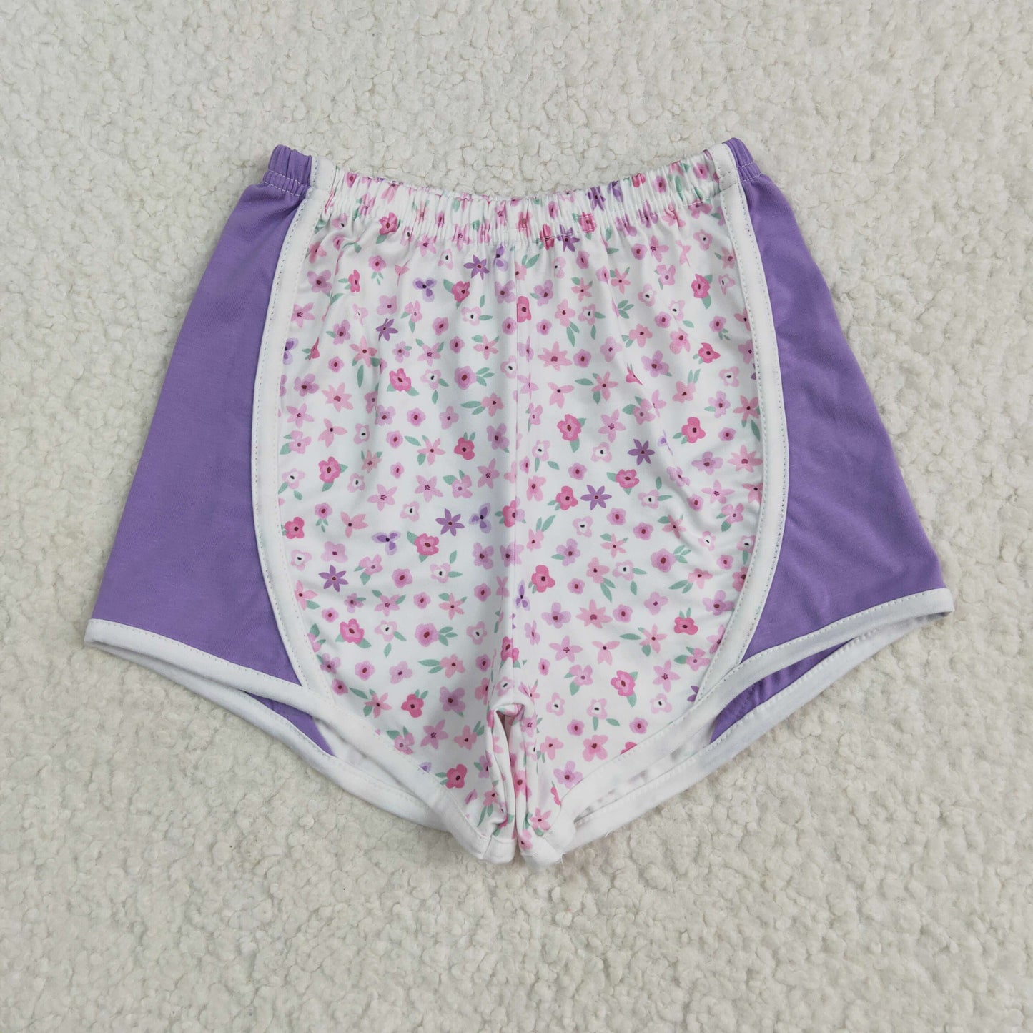 SS0524 Pink Small Flowers Purple Print Girls Summer Bottom Shorts