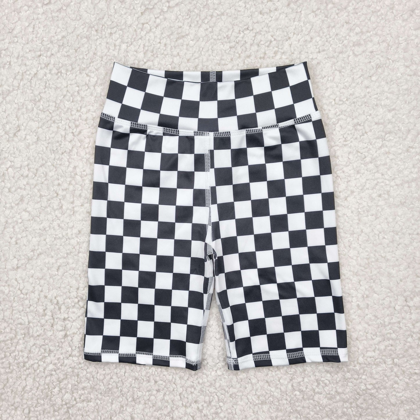 SS0537 Black Plaid Kids Summer Bottom Yoga Biking Shorts