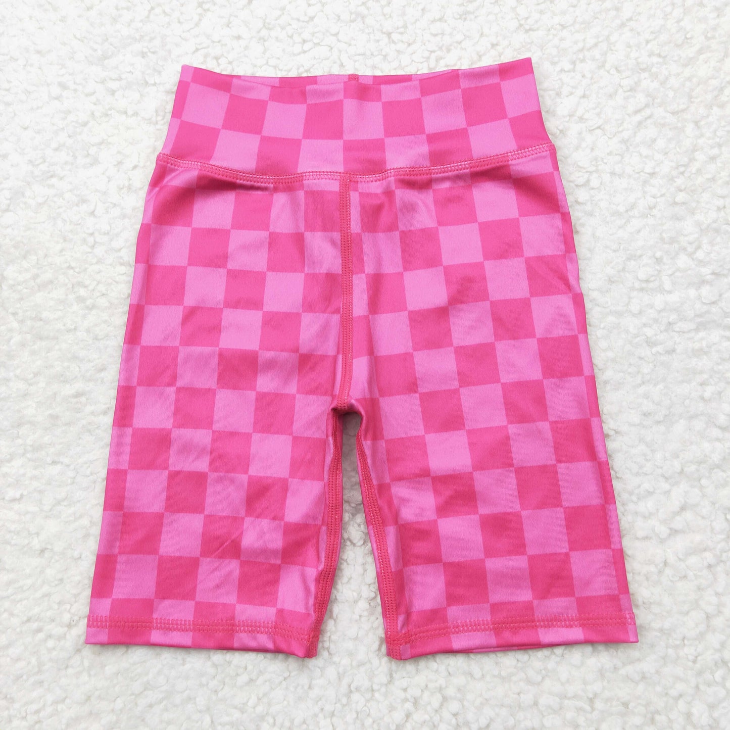 SS0538 Hot Pink Plaid Girls Summer Bottom Yoga Biker Shorts