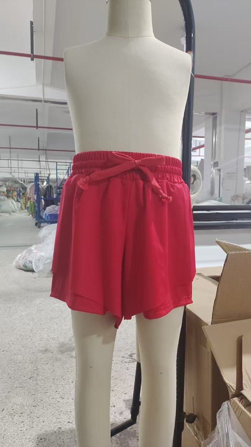 GSSO2499 Red Tank Top Flutter Shorts Girls Summer Yoga Clothes Set