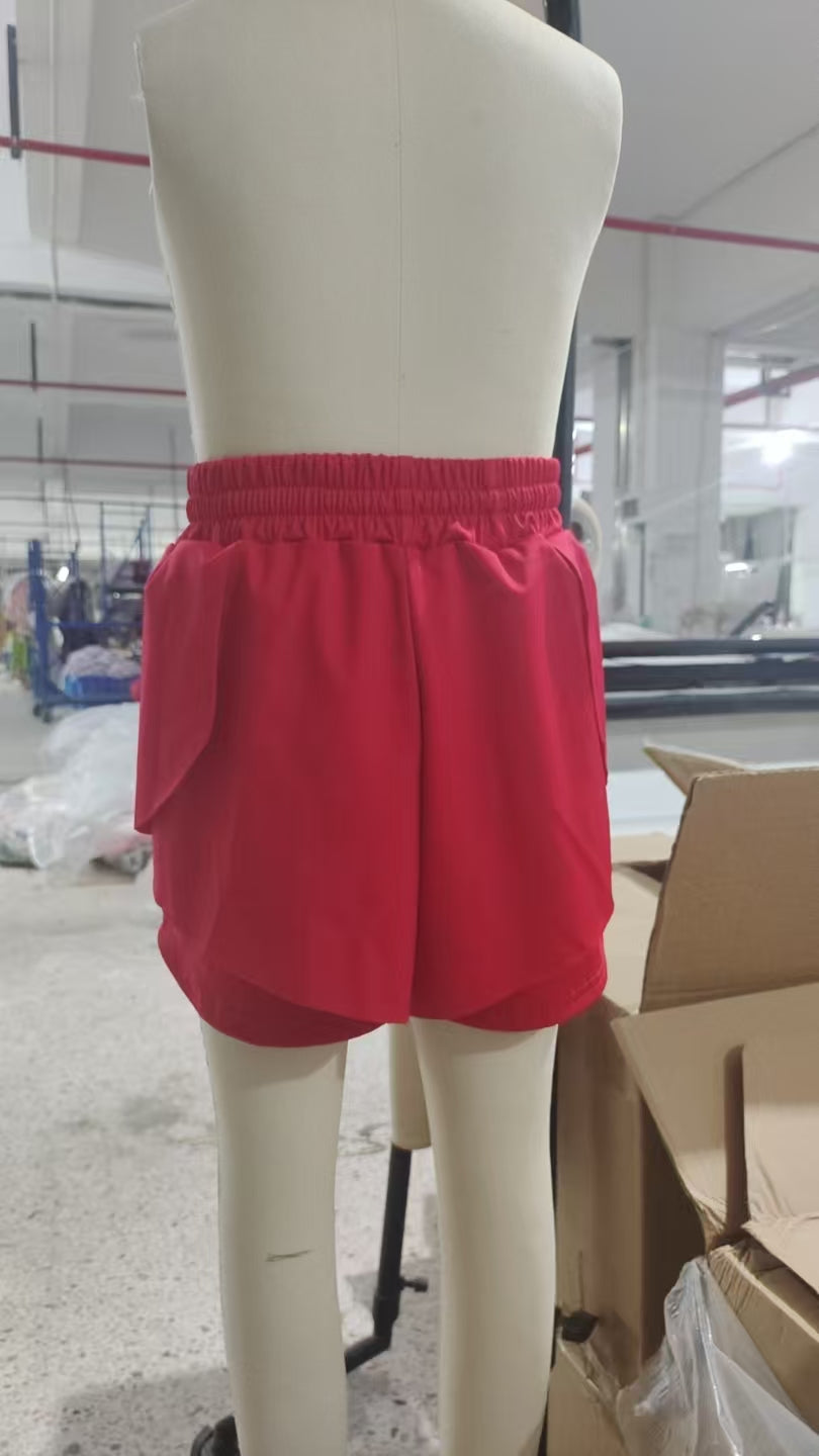 GSSO2499 Red Tank Top Flutter Shorts Girls Summer Yoga Clothes Set