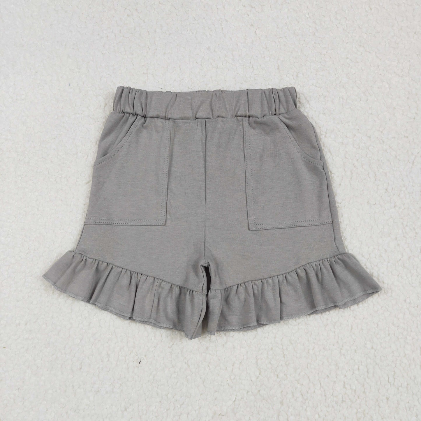 SS0563 Grey Pockets Ruffle Girls Summer Bottom Shorts