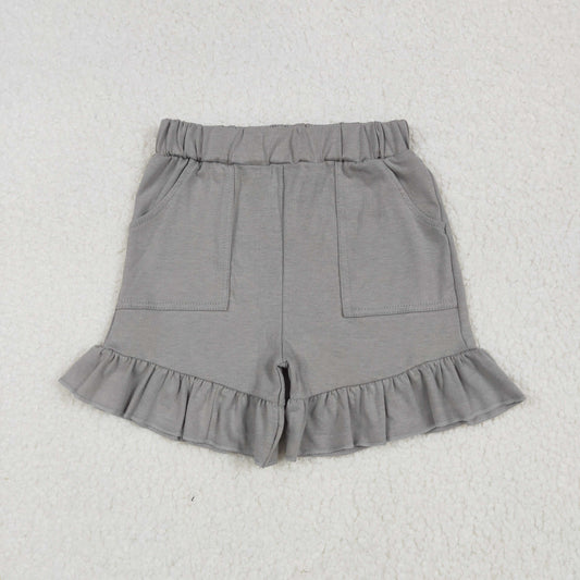 SS0563 Grey Pockets Ruffle Girls Summer Bottom Shorts