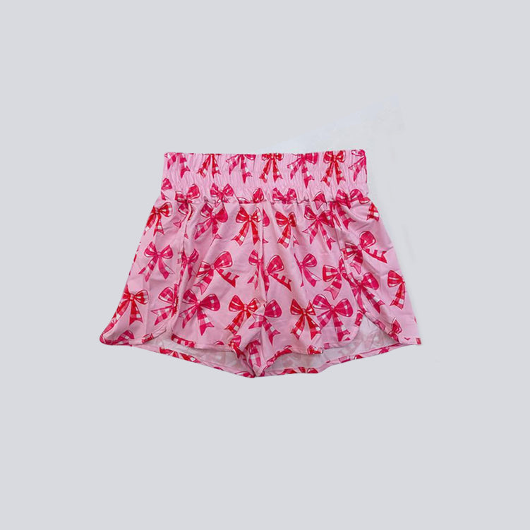 (Pre-order)SS0567 Pink Bows Print Girls Summer Bottom Yoga Shorts