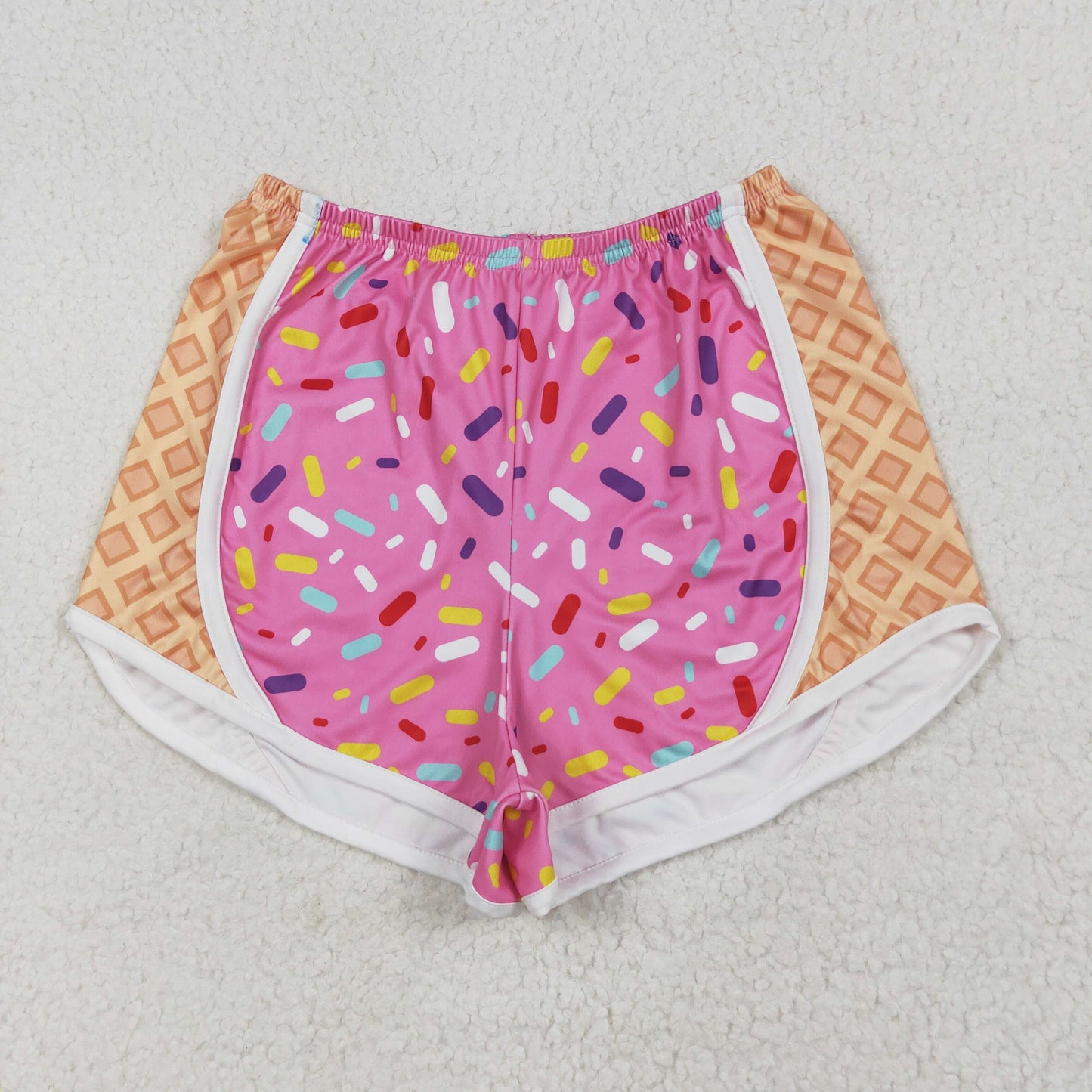 SS0574 Adult Pink Sprinkles Print Woman Summer Bottom Yoga Shorts
