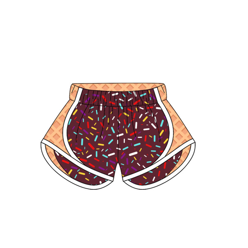 (Pre-order)SS0577 Adult Ice Cream Brown Print Woman Summer Bottom Yoga Shorts