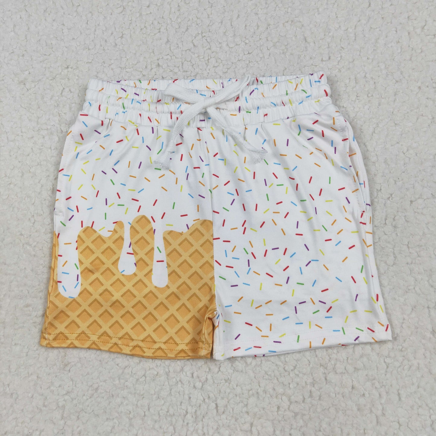 SS0625 White Sprinkles Print Boys Summer Bottom Shorts