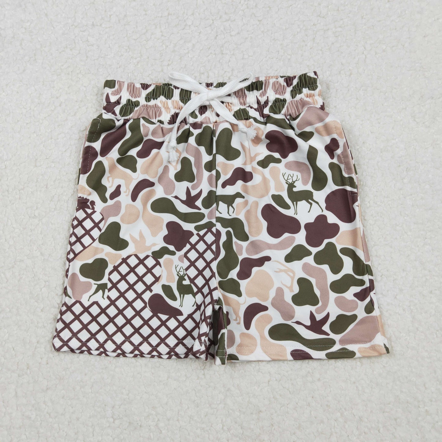 SS0652 Dog Duck Deer Khaki Camo Print Boys Summer Bottom Shorts