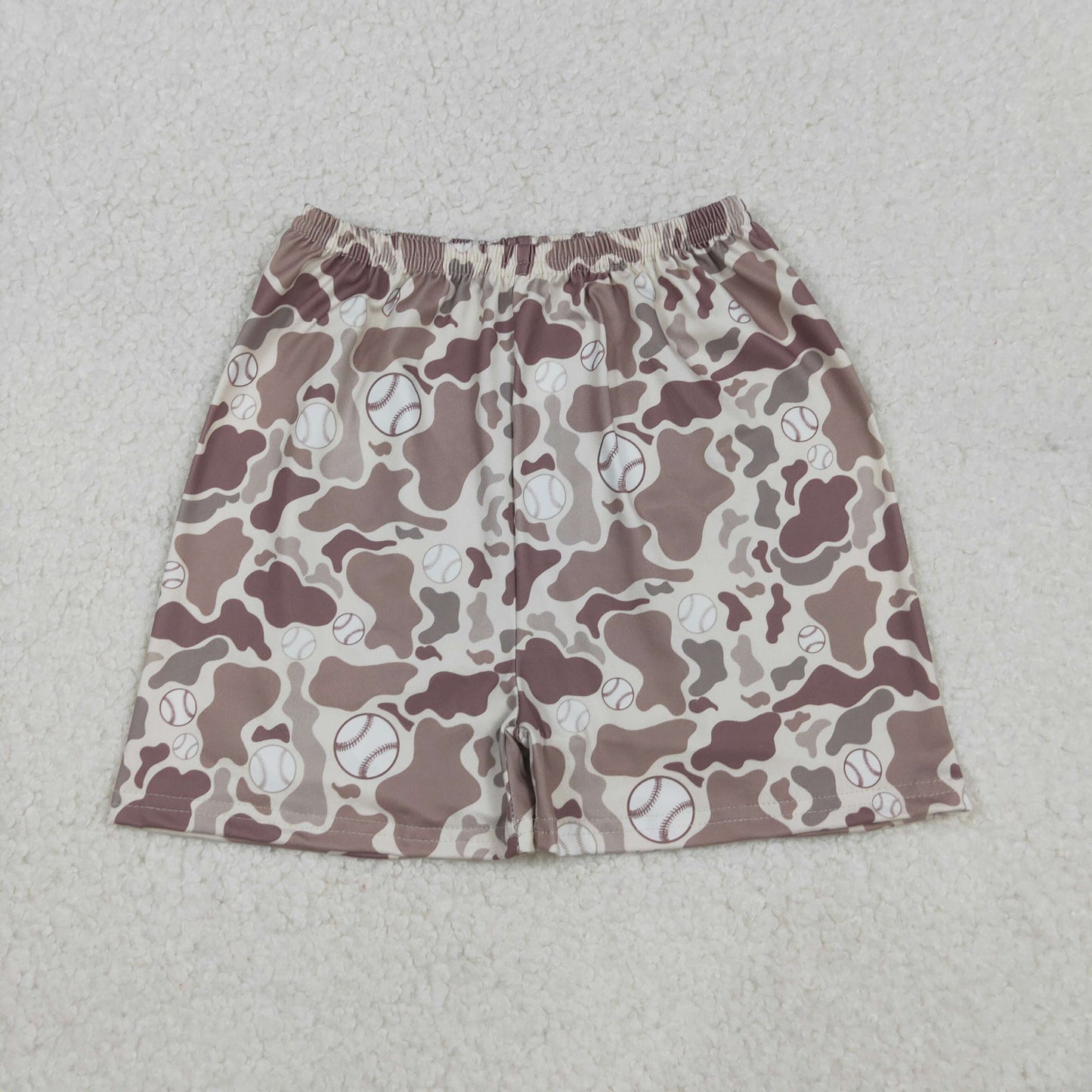 SS0654 Baseball Brown Camo Print Boys Summer Bottom Shorts