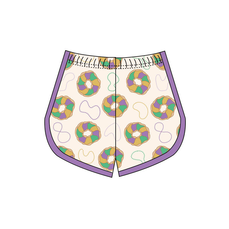 (Pre-order)SS0659 Donut Print Girls Mardi Gras Bottom Yoga Shorts